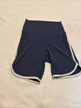 aerie High-Waist Navy Athletic Shorts with White Trim